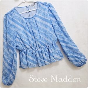 NWT- Steve Madden, Semisheer Peplum Top in Azure Blue, Sz Medium